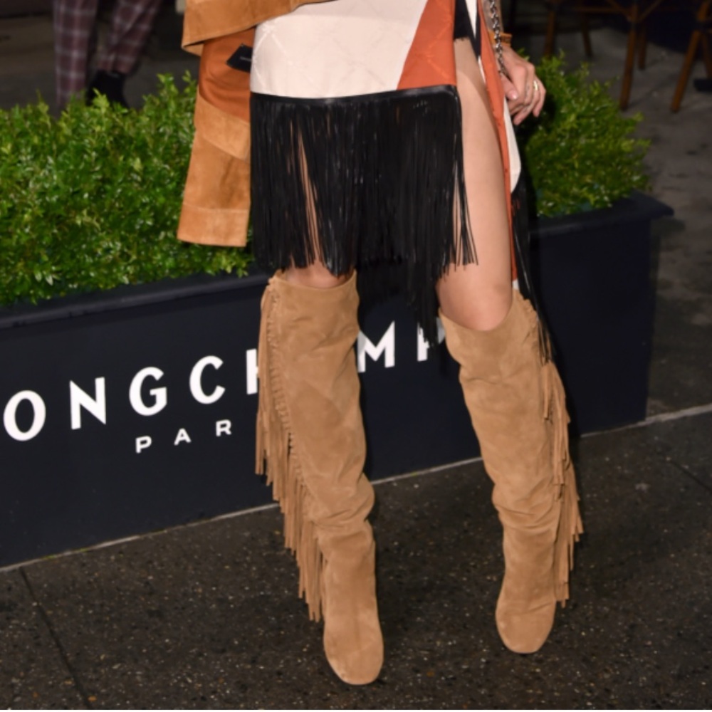 🌹LONGCHAMP🌹 Fringe Beige Over The Knee Boots Size: 36